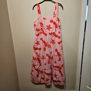 J. Crew Factory 10 Pink and Red Lobster Starfish Tiered Maxi Dress